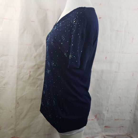 3/$25 J Crew Blue semisheer sparkle tee blue med - Picture 2 of 6
